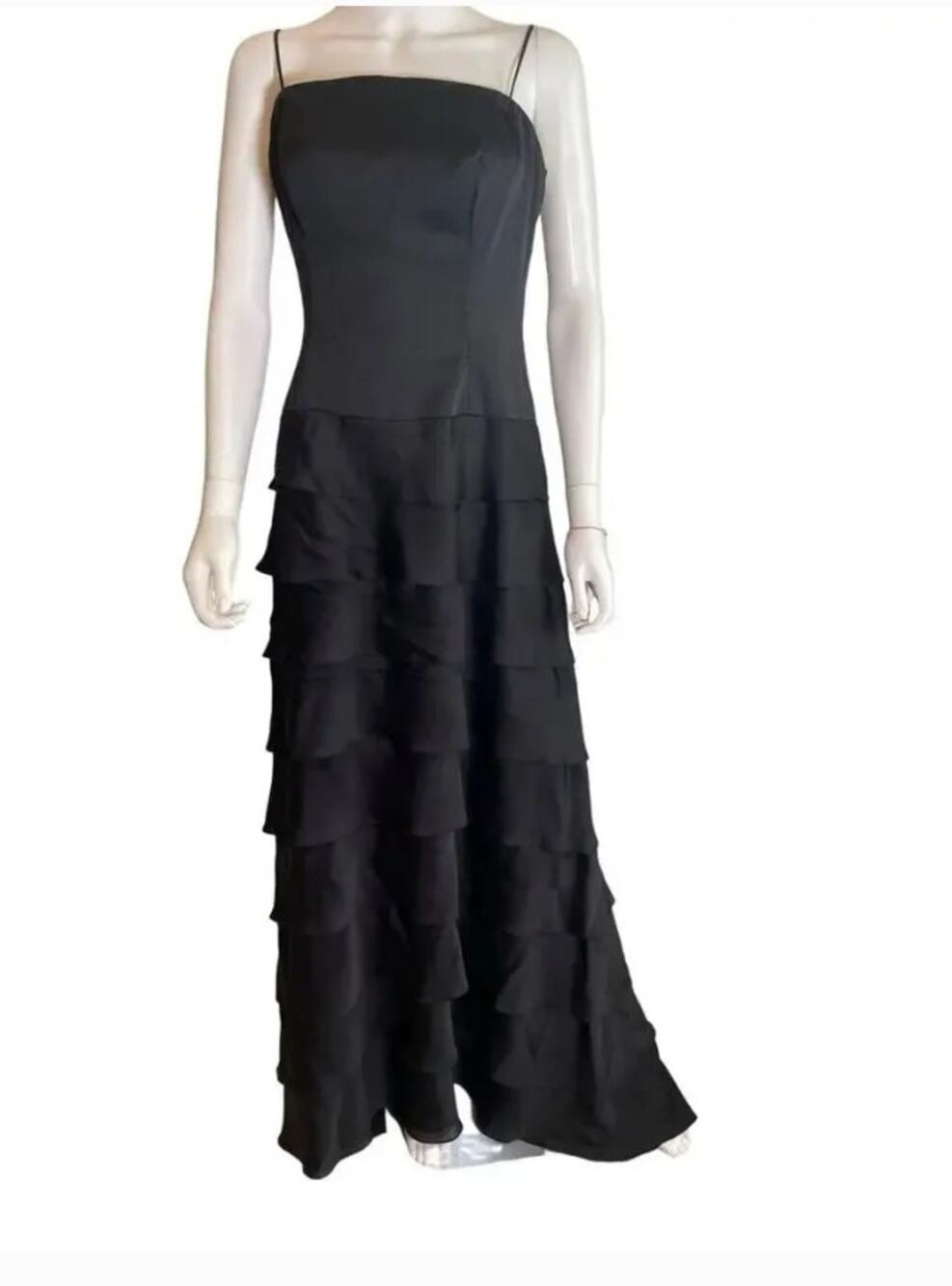 Lazaro Black Sleeveless Corset Boning Tiered Maxi Dress 10
